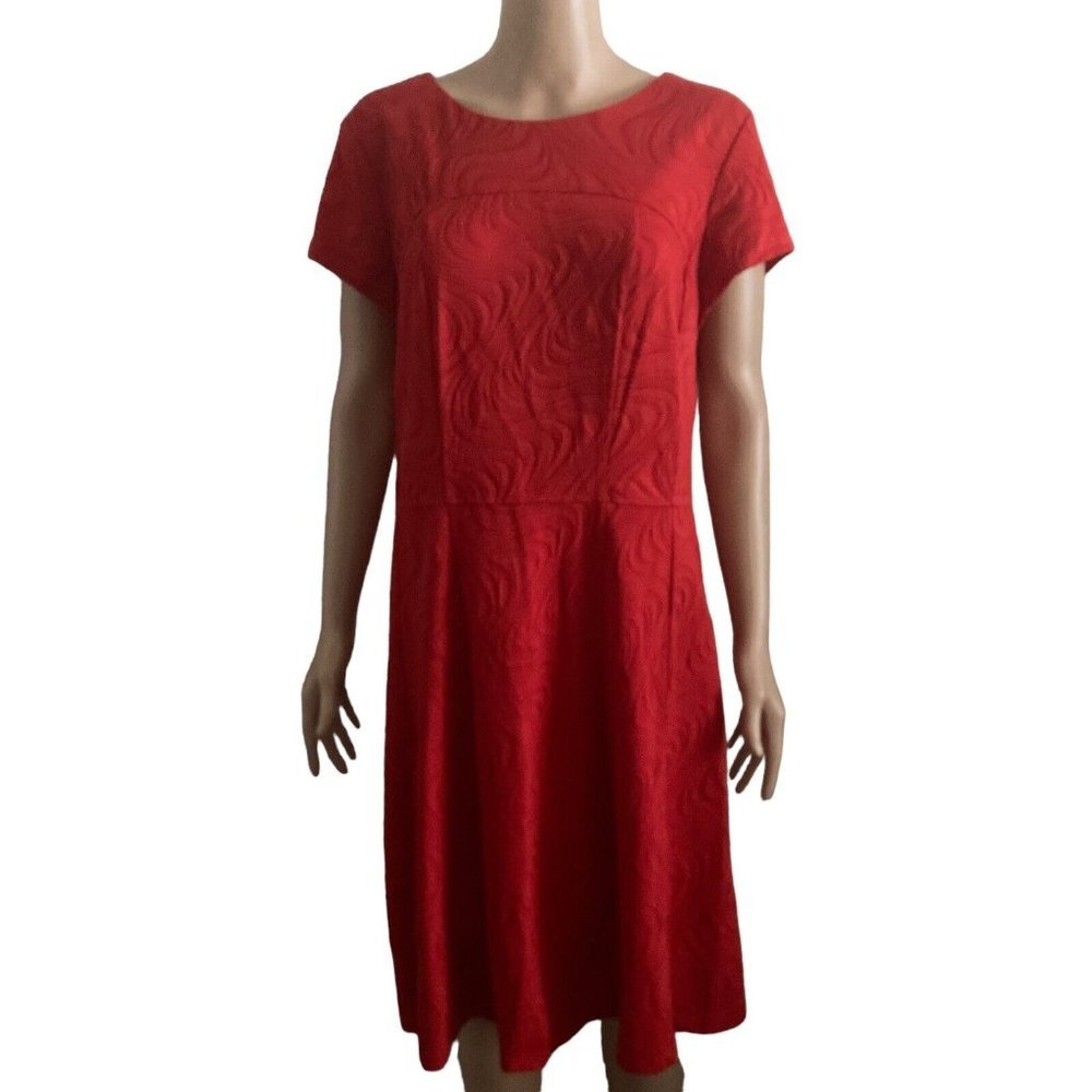 Sandra Darren Swing Dress Womens 16 Plus Size Red Pattern